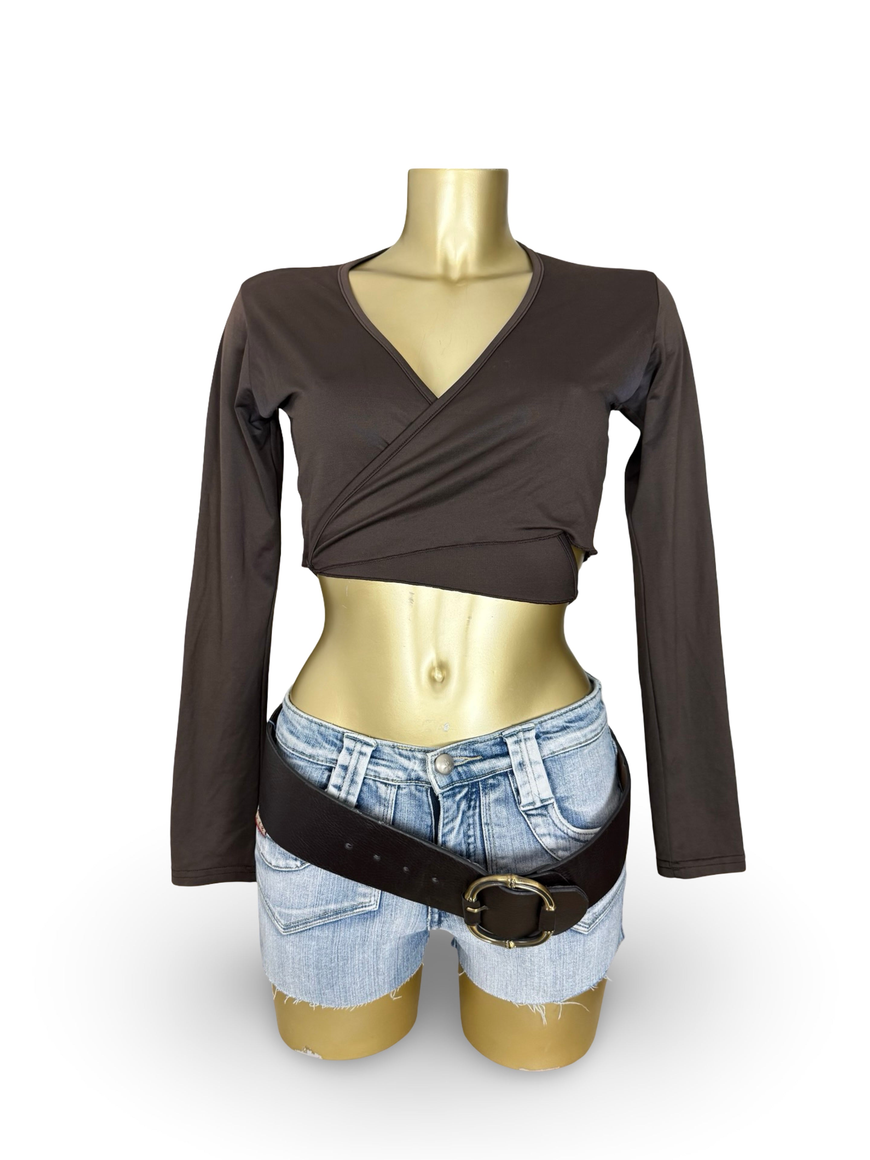Brown lycra stretchy cardigan top (XL)