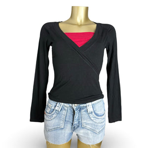 Black cotton tight fit long sleeves top (XS/S)