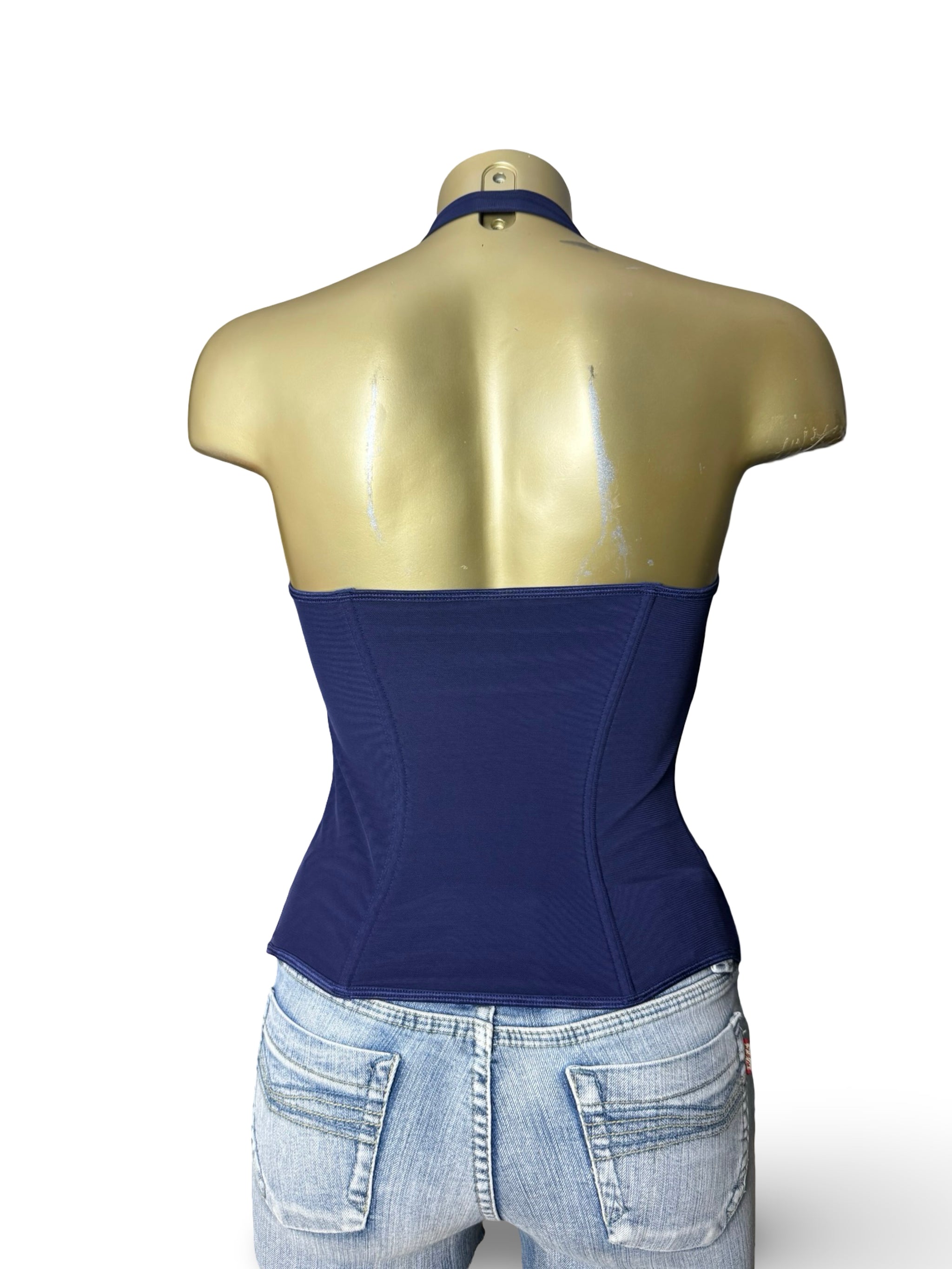 Navy embroidered corset top (S/M)
