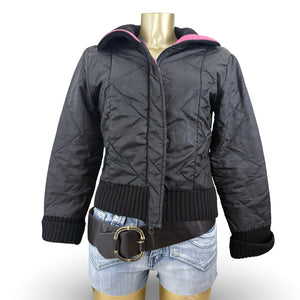 Black zip up puffer jacket (L)