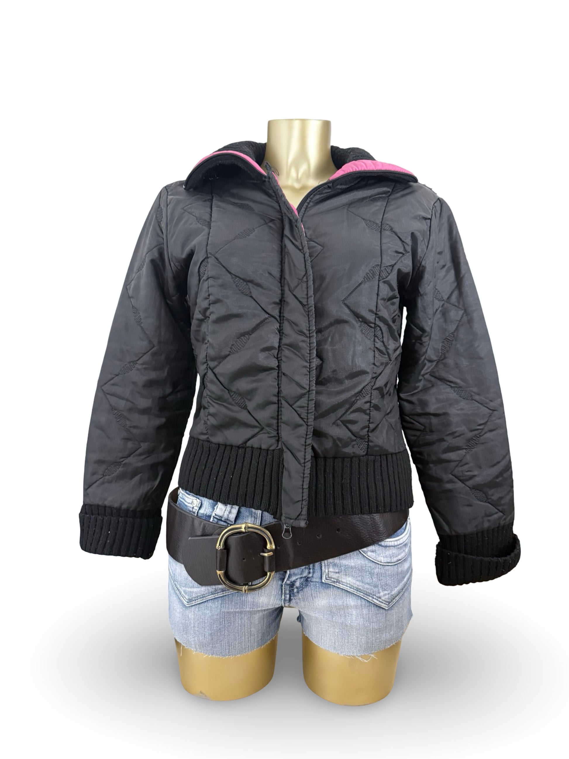 Black zip up puffer jacket (L)