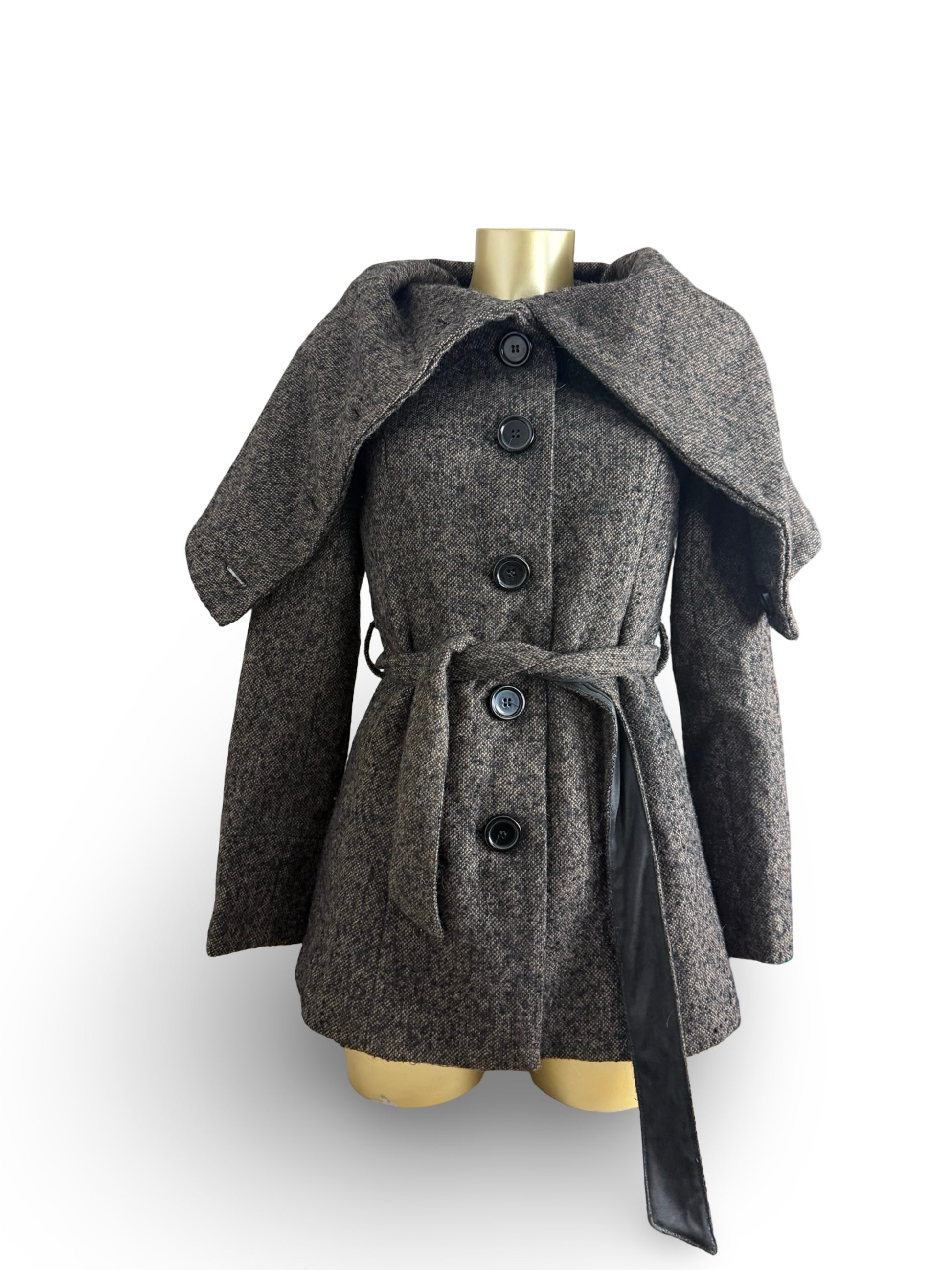 Beige oversized neck wool trench coat (S)