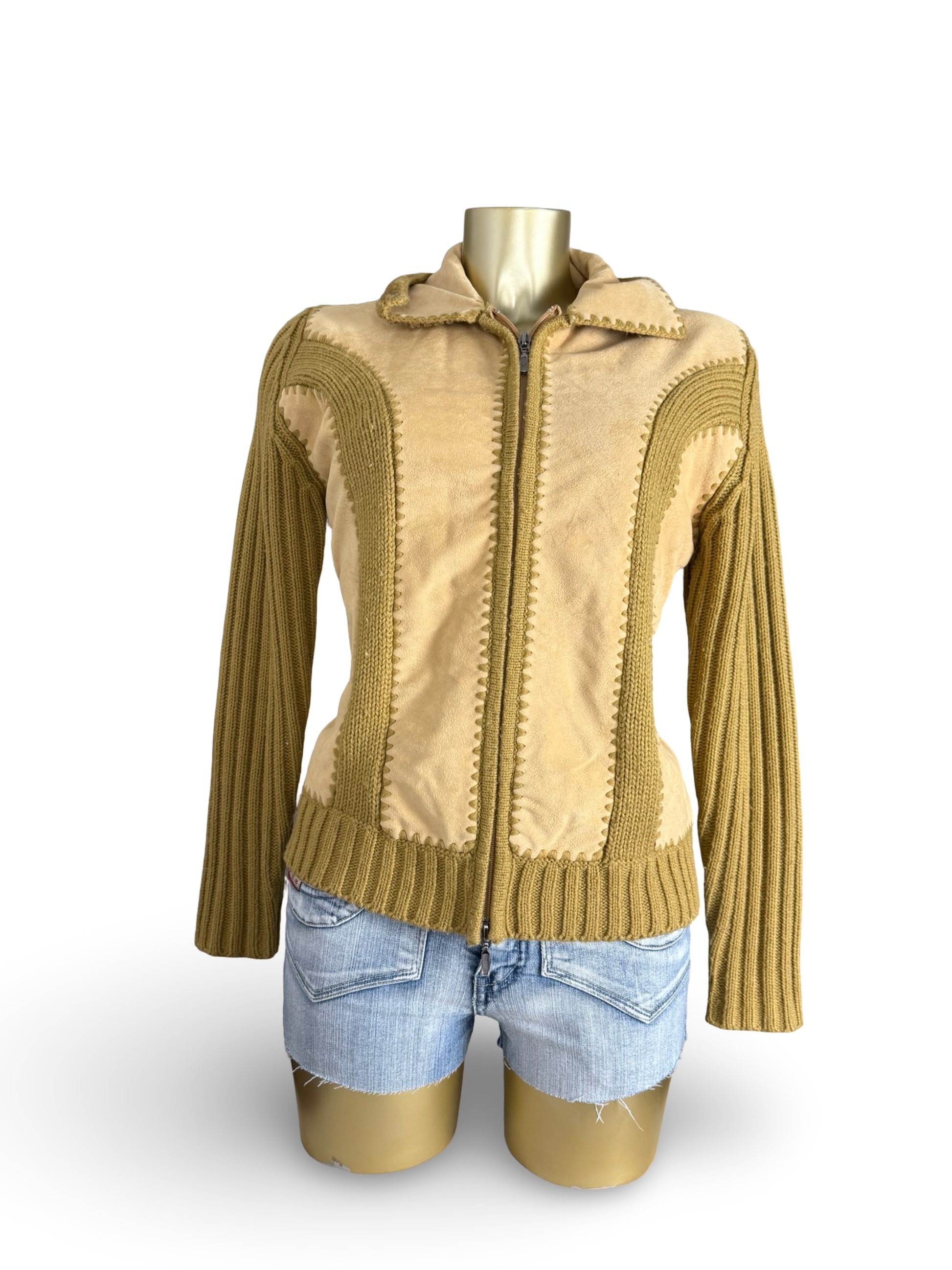 Beige bi fabric zip up biker jacket (M/L)