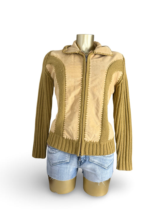 Beige bi fabric zip up biker jacket (M/L)