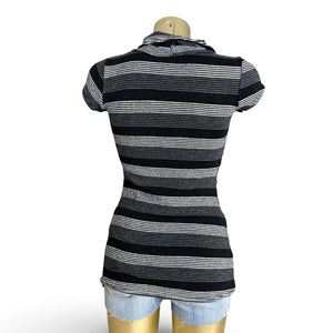 Grey striped turtleneck short sleeves dress (S)