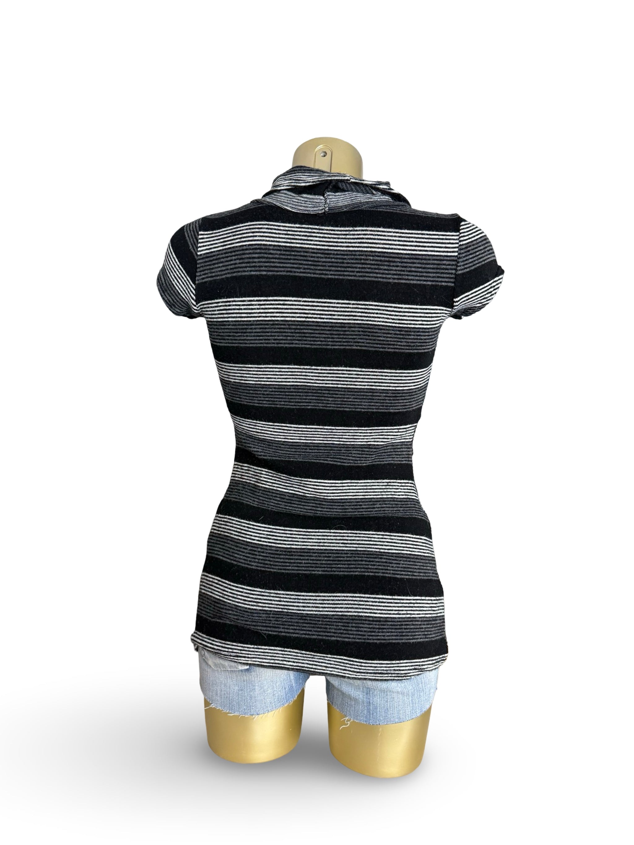 Black & grey striped turtleneck short sleeves dress (S)