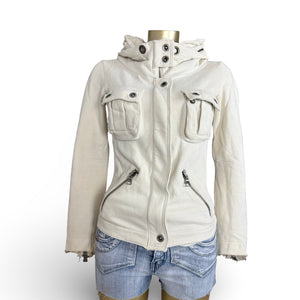 White cotton hooded zip up jacket (S)