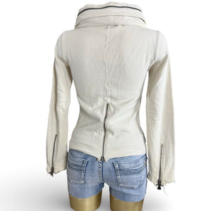 White cotton hooded zip up jacket (S)