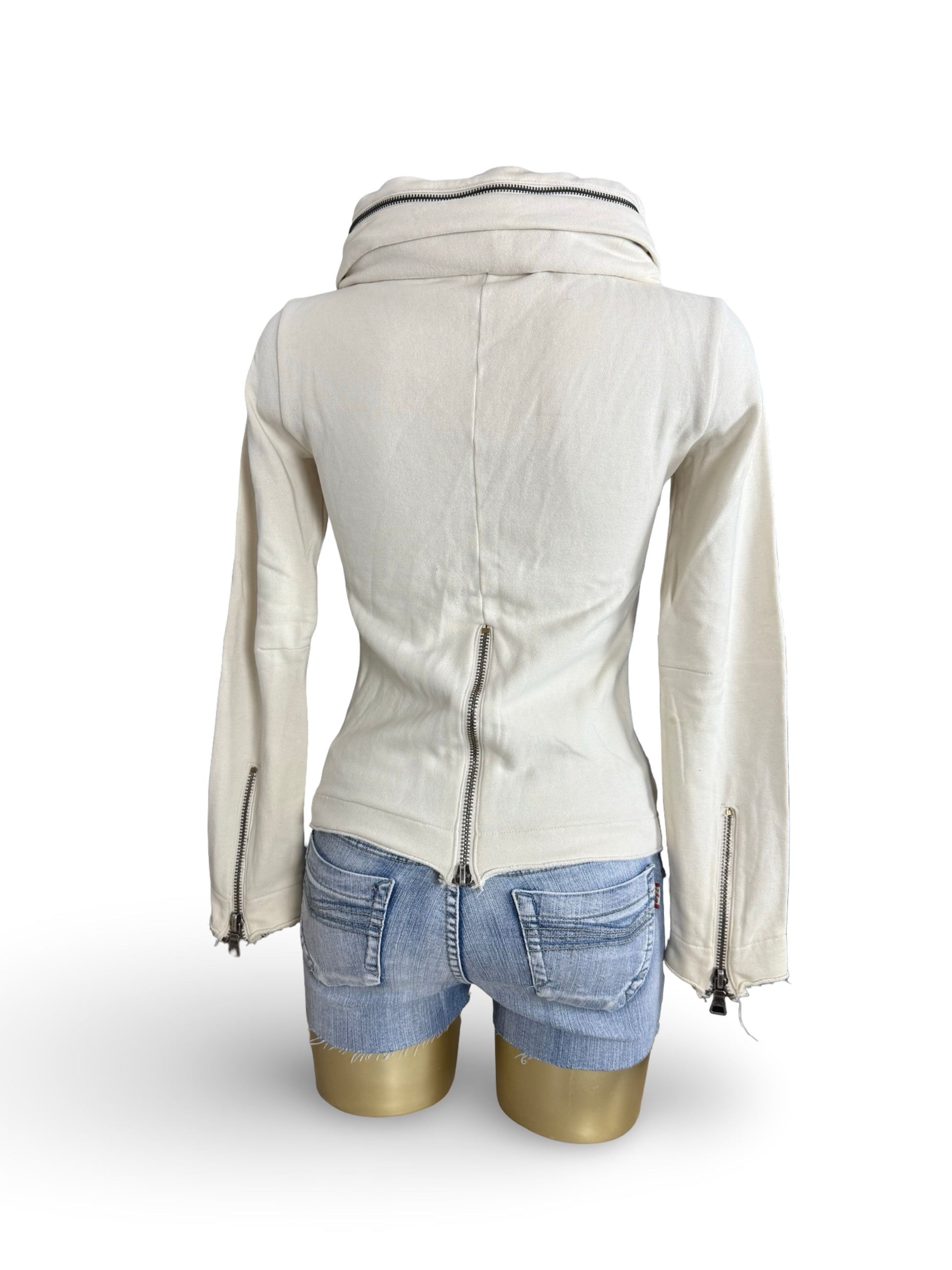 White cotton hooded zip up jacket (S)