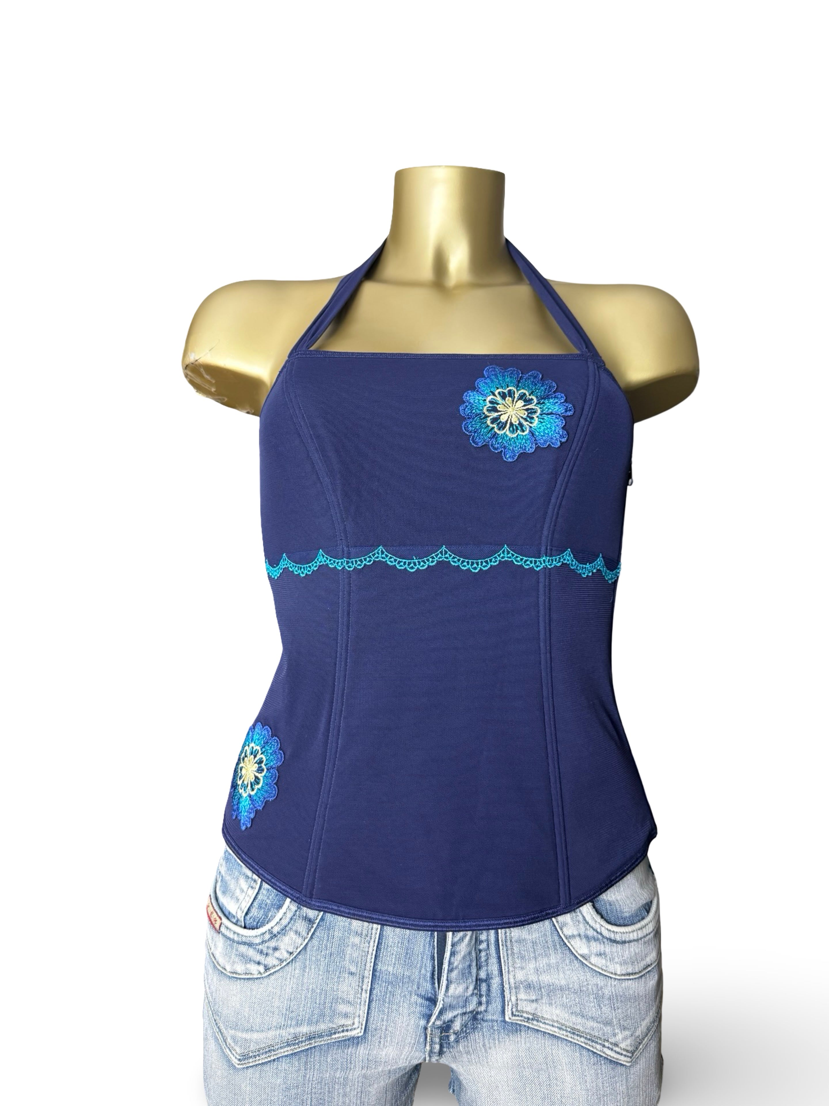 Navy embroidered corset top (S/M)