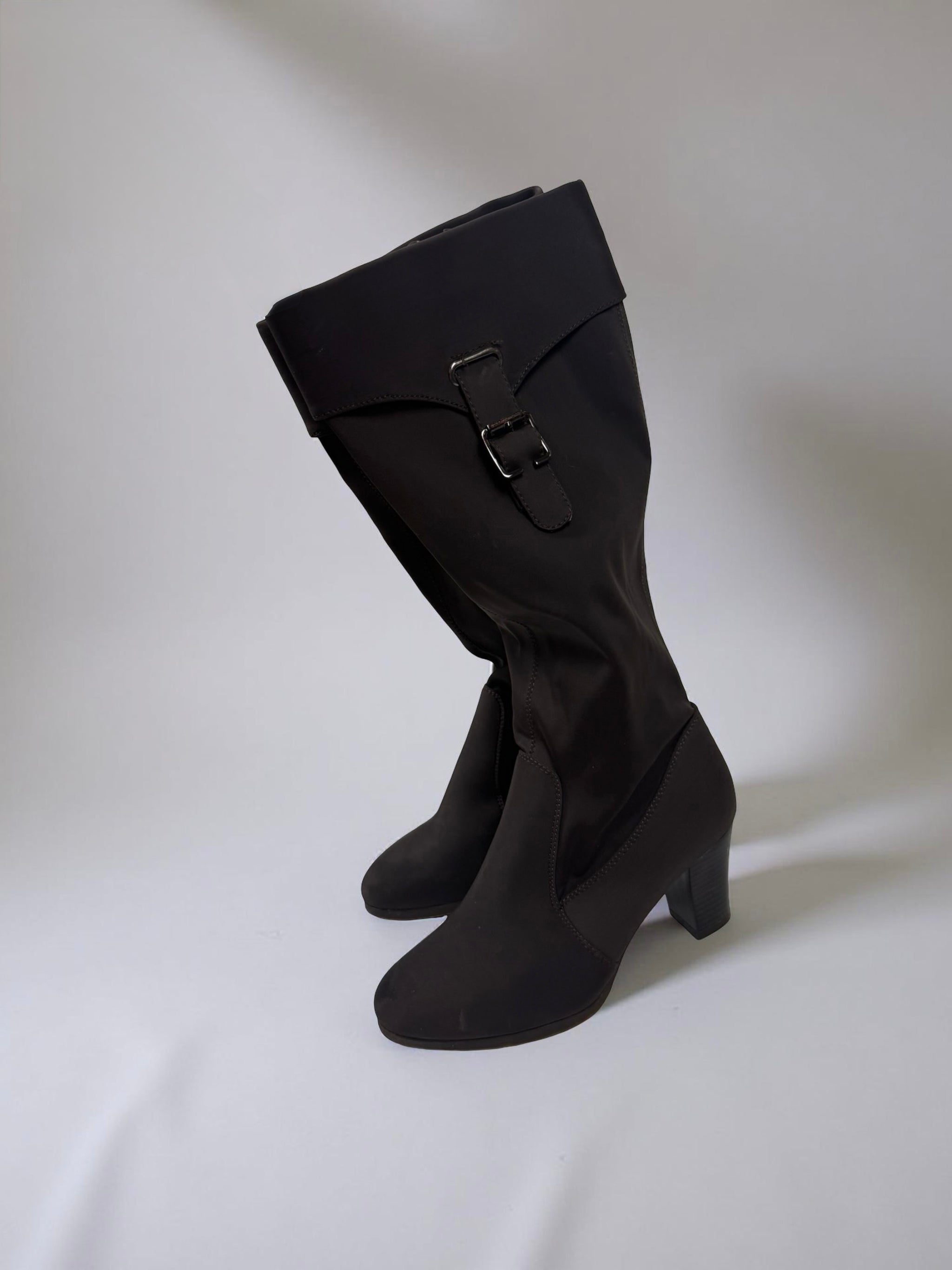 Brown buckle belt knee high boots (38)