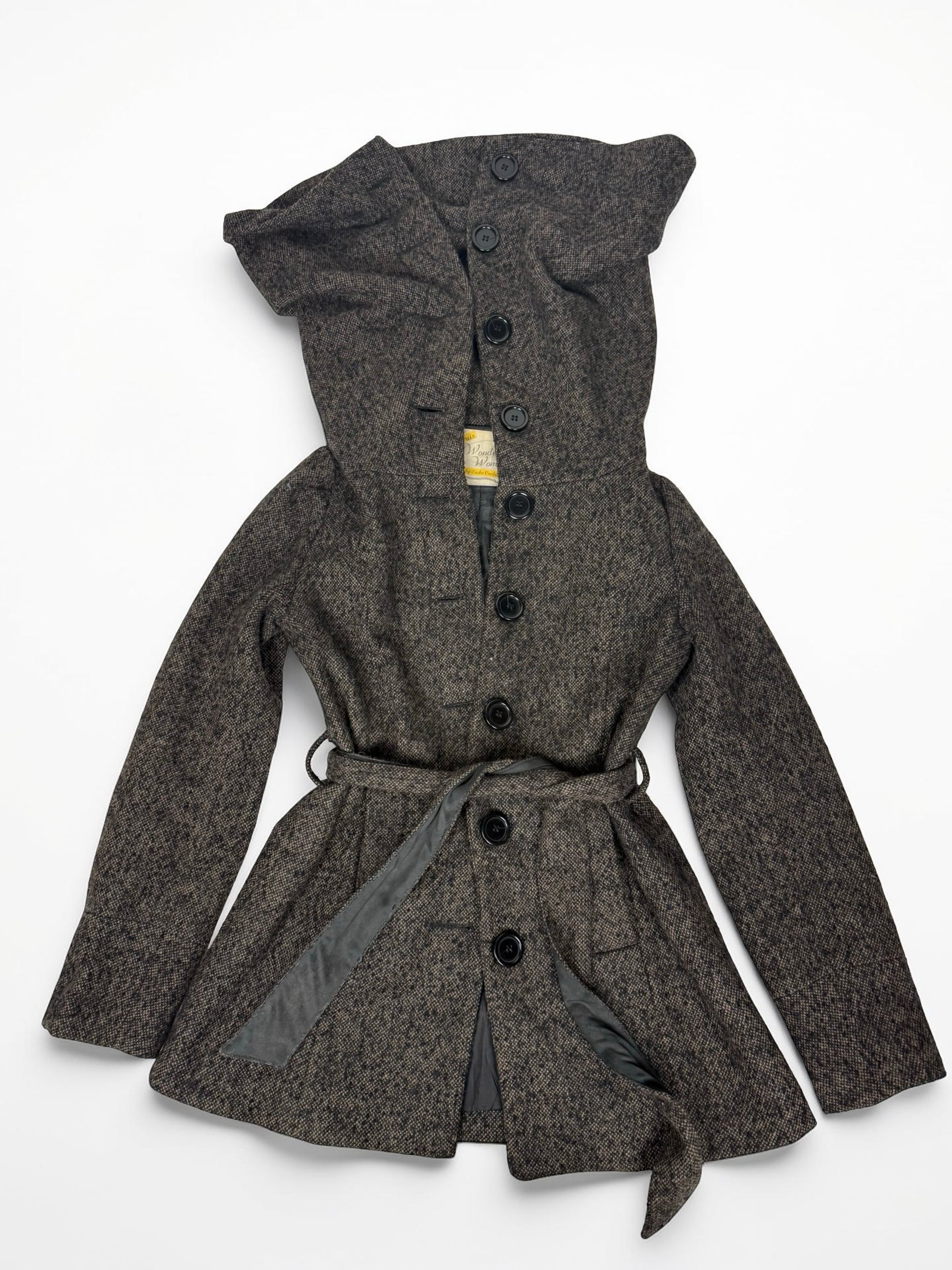 Beige oversized neck wool trench coat (S)