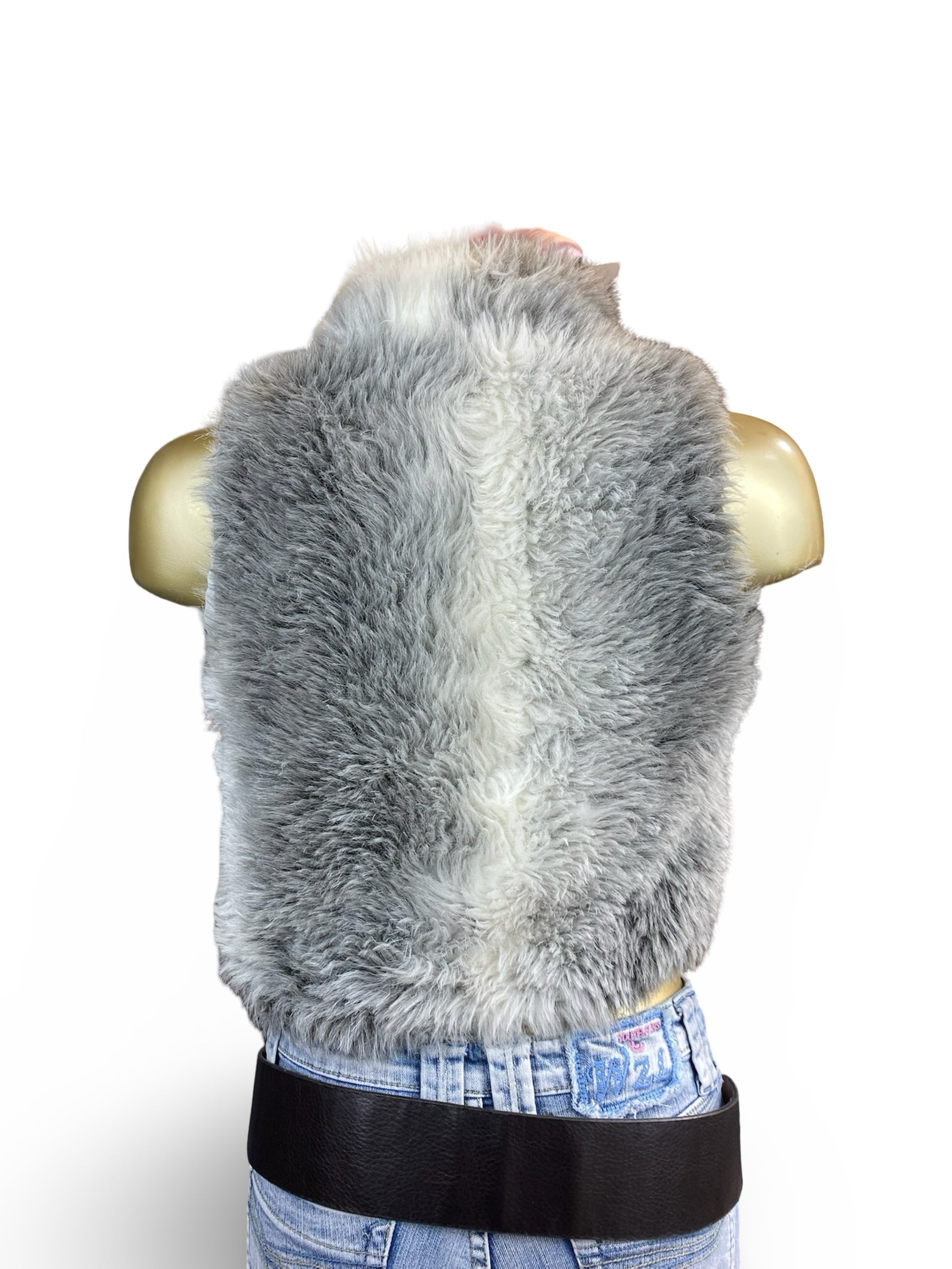 Grey faux fur zip up sleeveless jacket (XS)