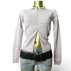 Pink polo neck tight fit zip up jumper (S/M)