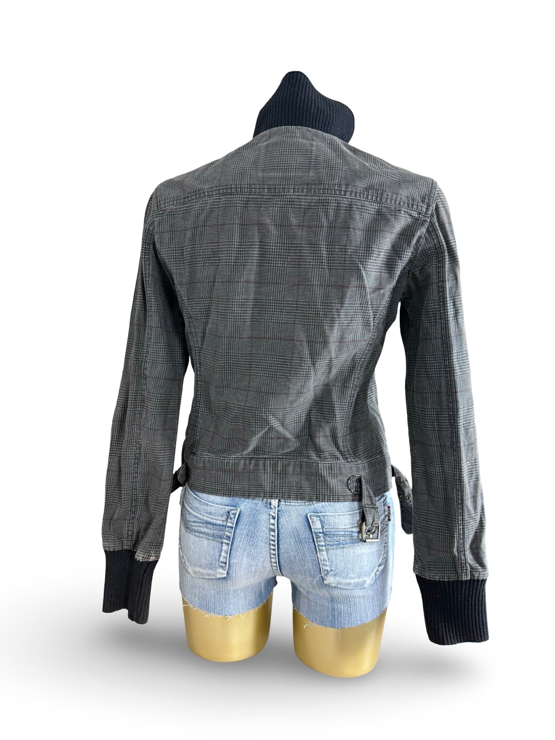 Grey cotton zip up biker jacket (S/M)