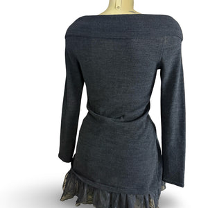 Black turtleneck / off shoulder knitted mini dress (S)