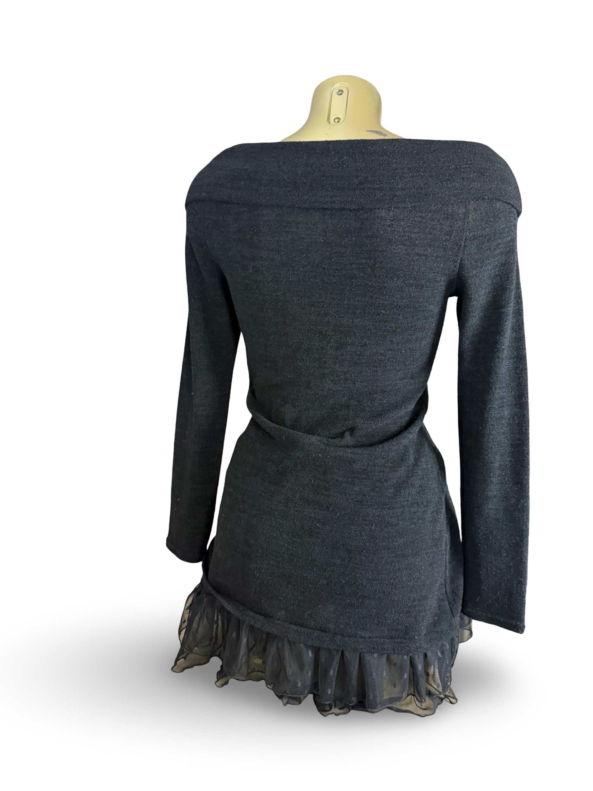 Black turtleneck / off shoulder knitted mini dress (S)