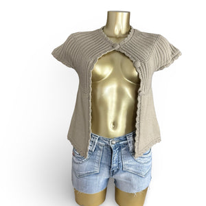 Beige short sleeves cardigan jumper (S)