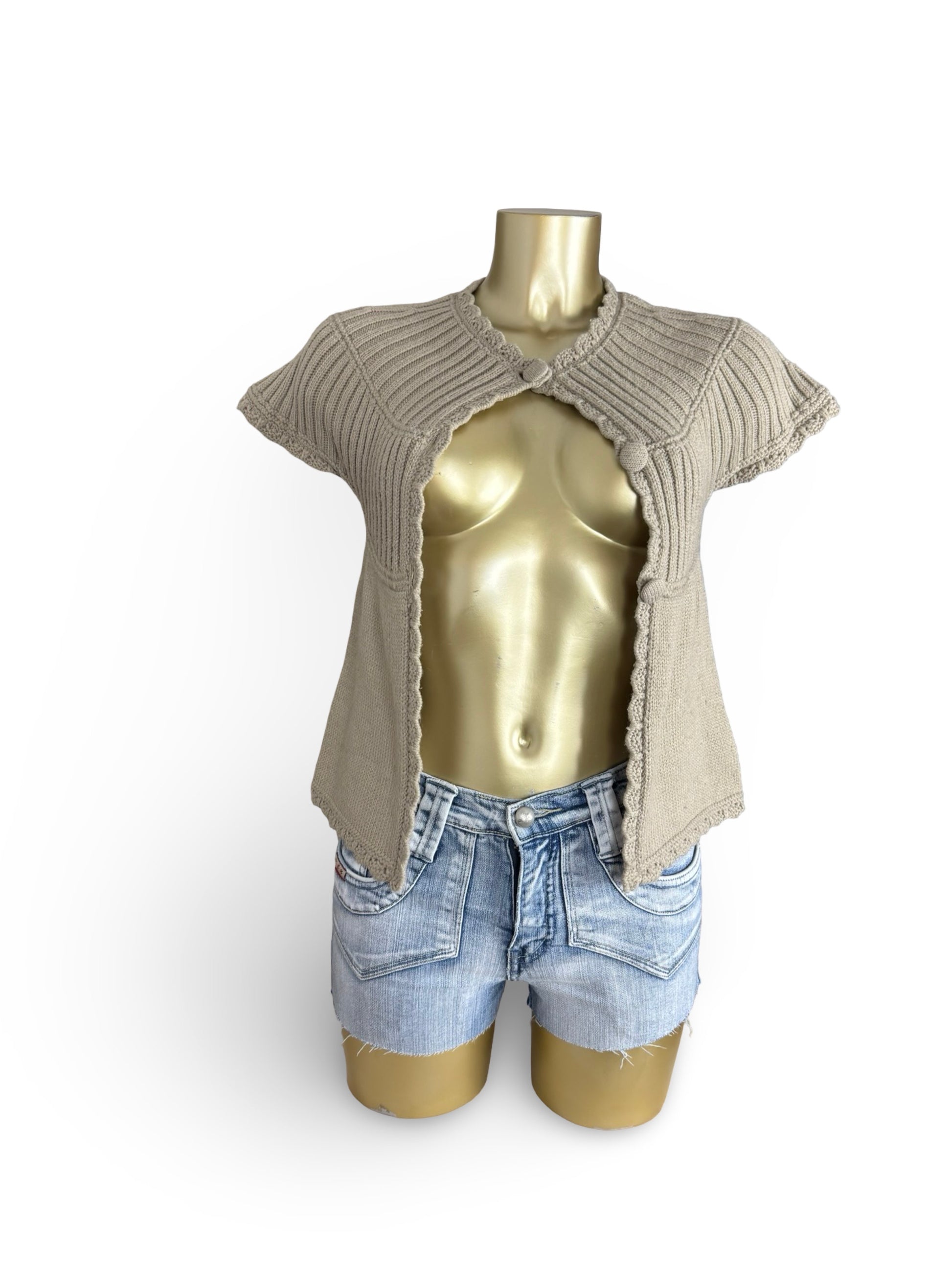 Beige short sleeves cardigan jumper (S)