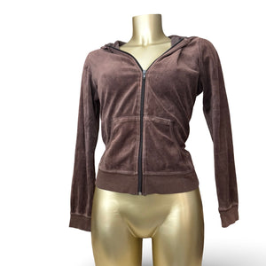 Brown velvet tight fit zip up hoodie (S)