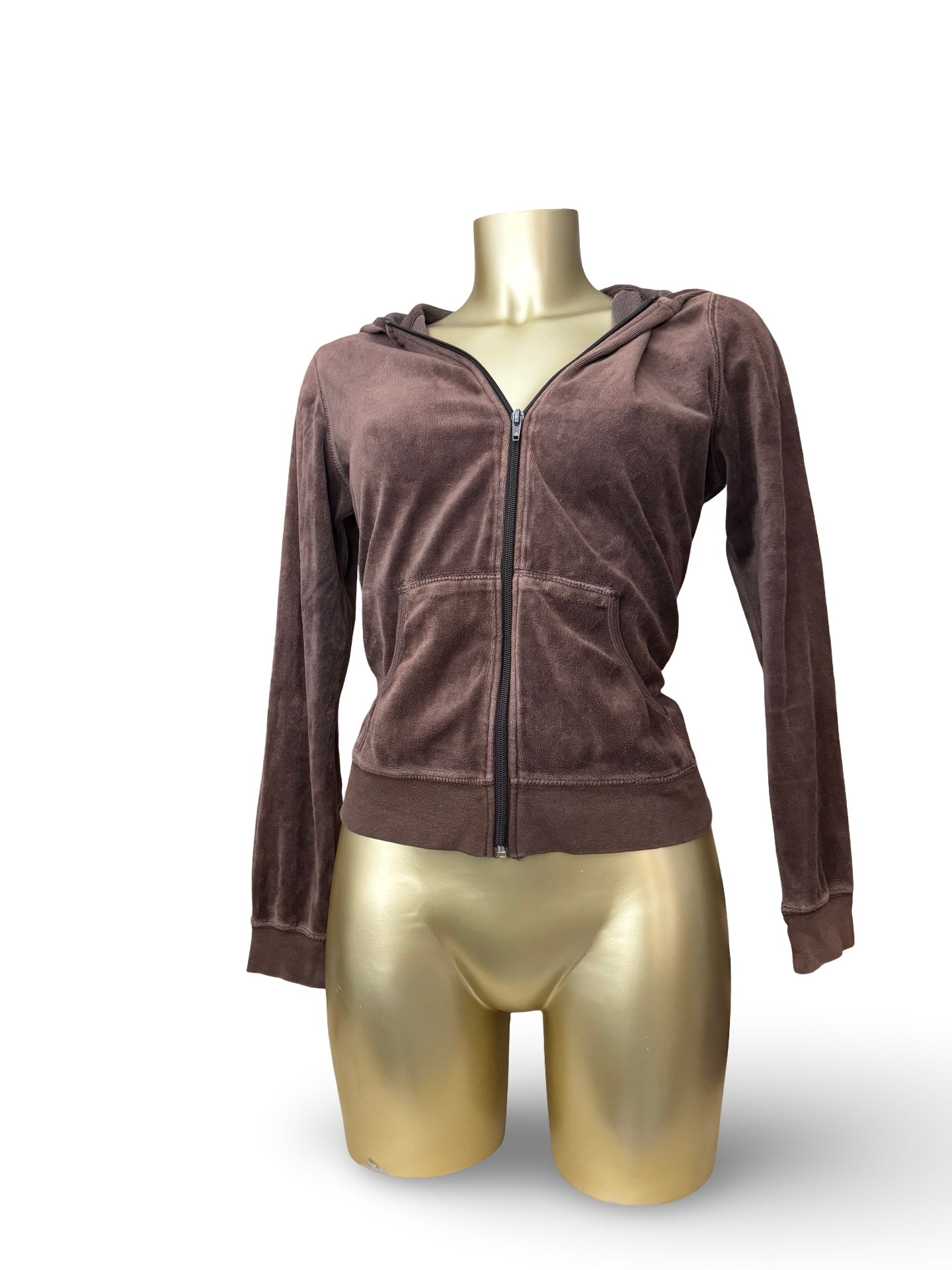 Brown velvet tight fit zip up hoodie (S)