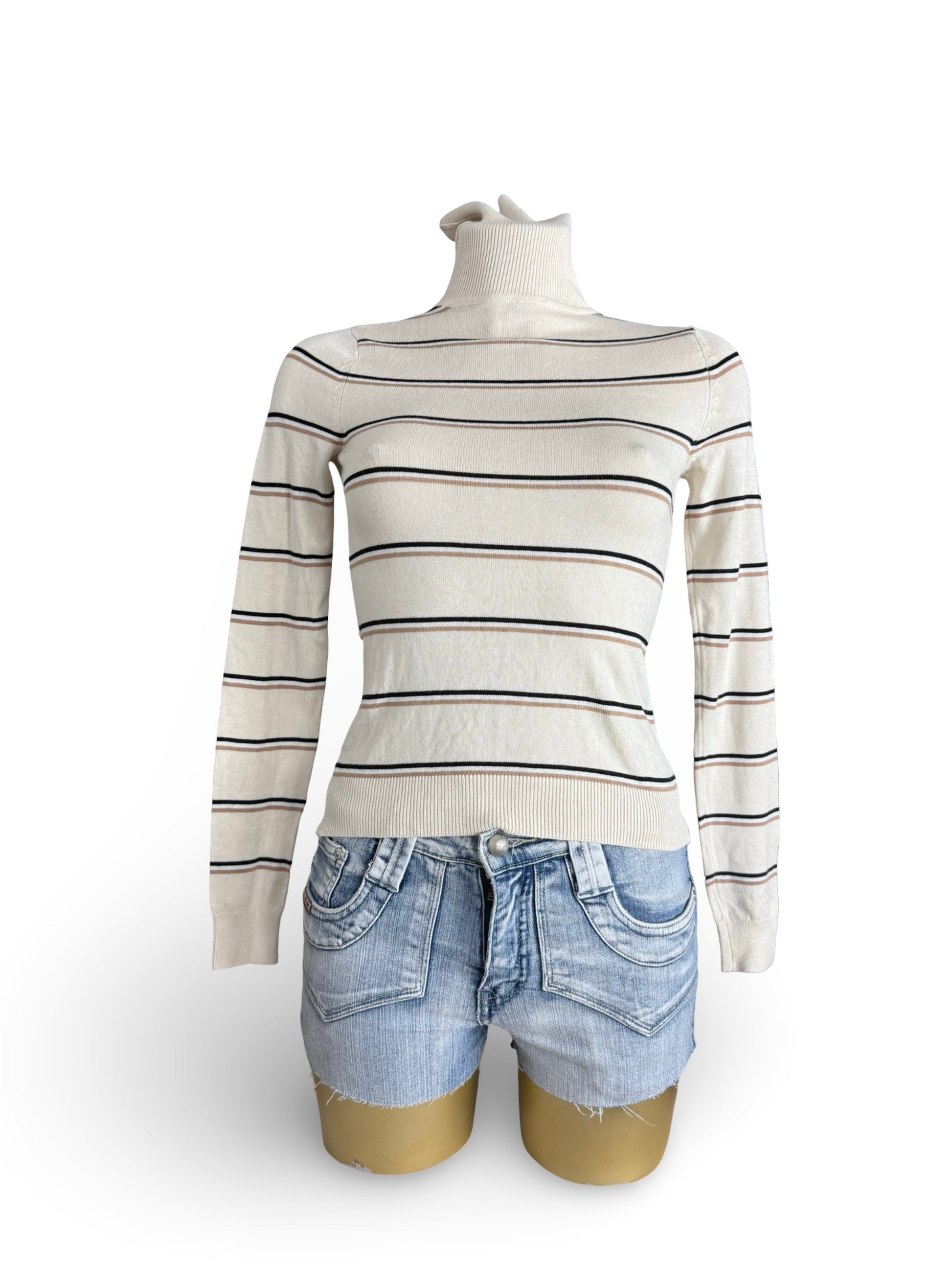 Beige striped turtleneck jumper (XS)