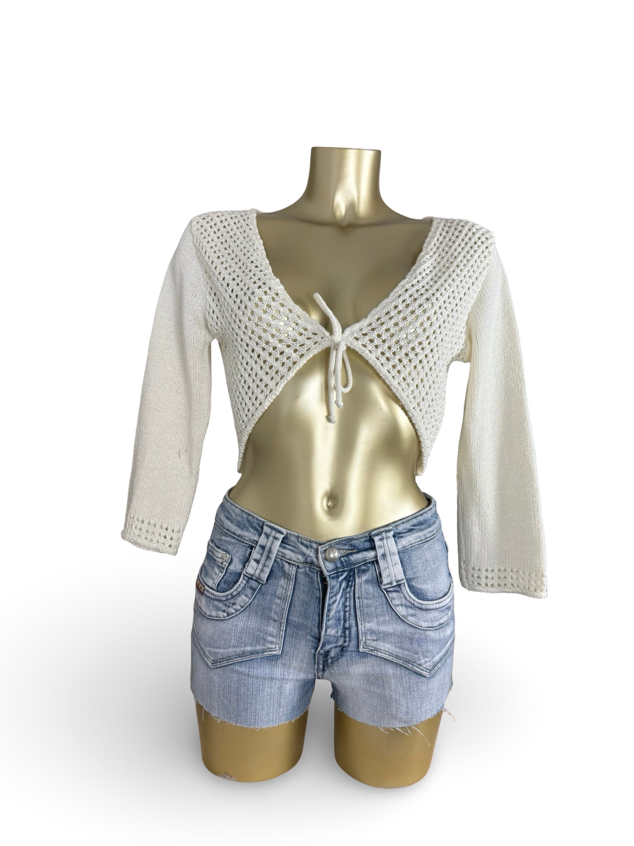 White crochet tie up bolero jumper (XL)