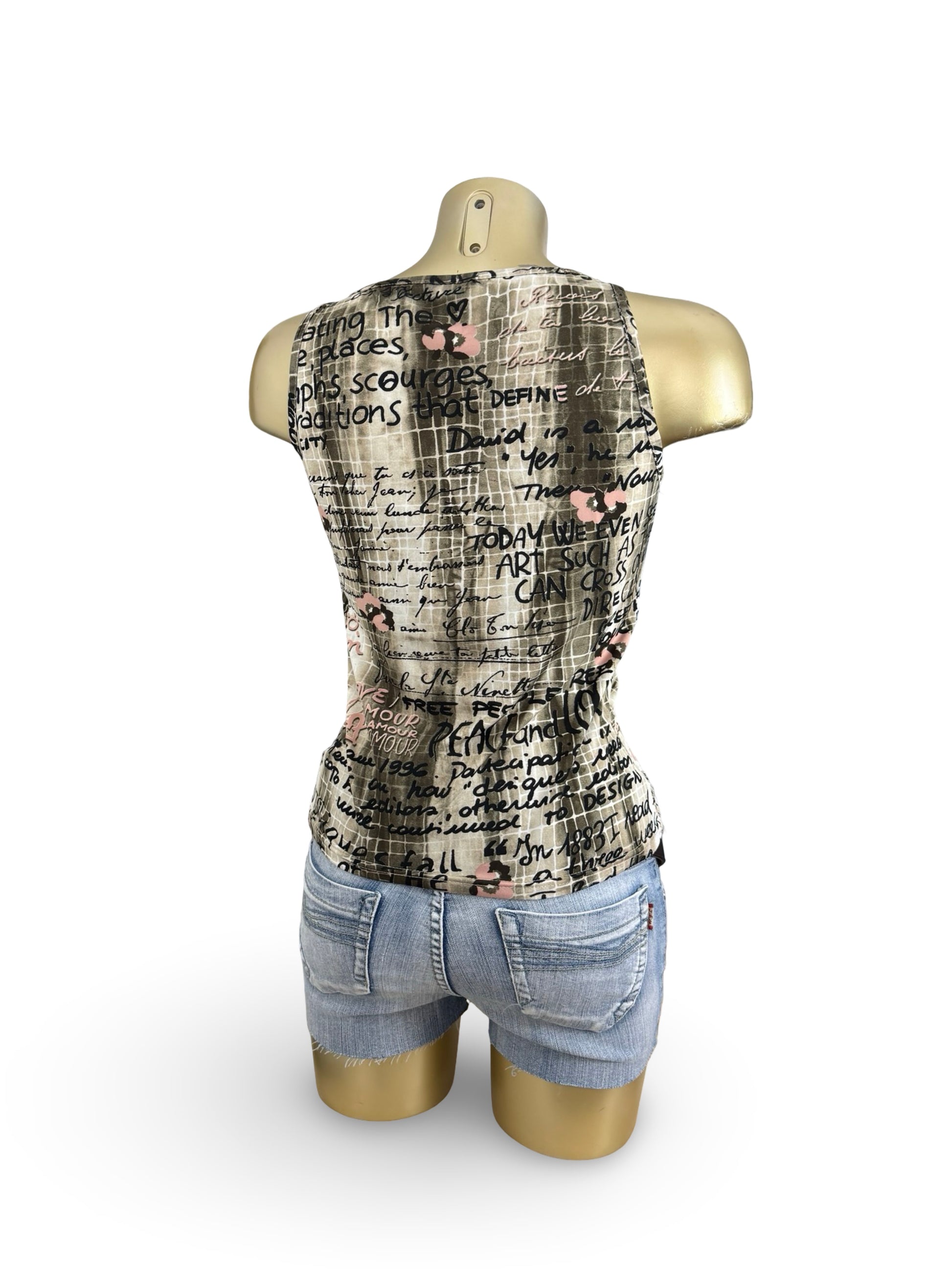 Khaki graphic lycra top (M)