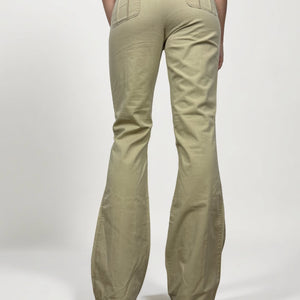 Beige cotton low rise bootcut flare pants (S)