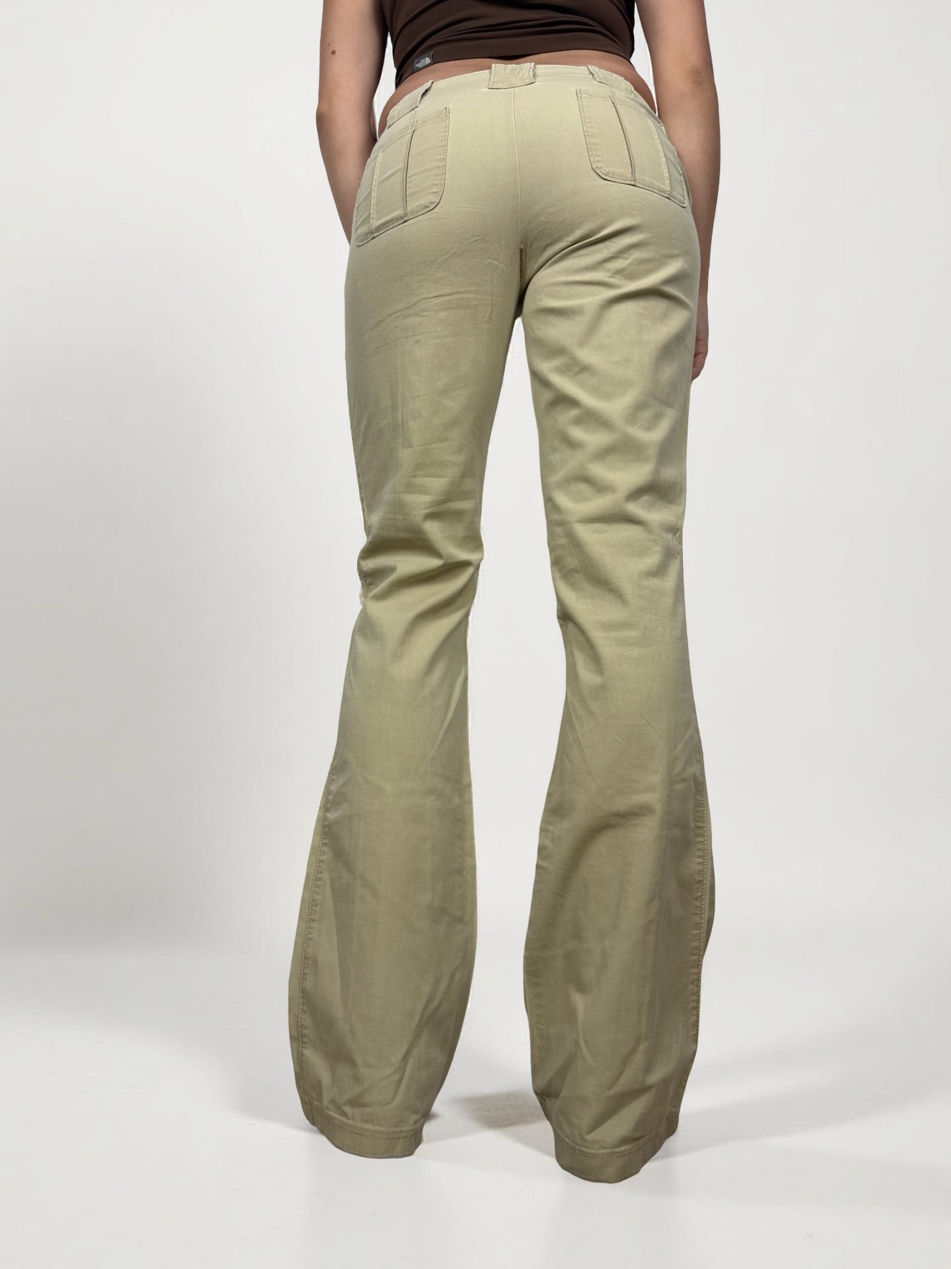 Beige cotton low rise bootcut flare pants (S)