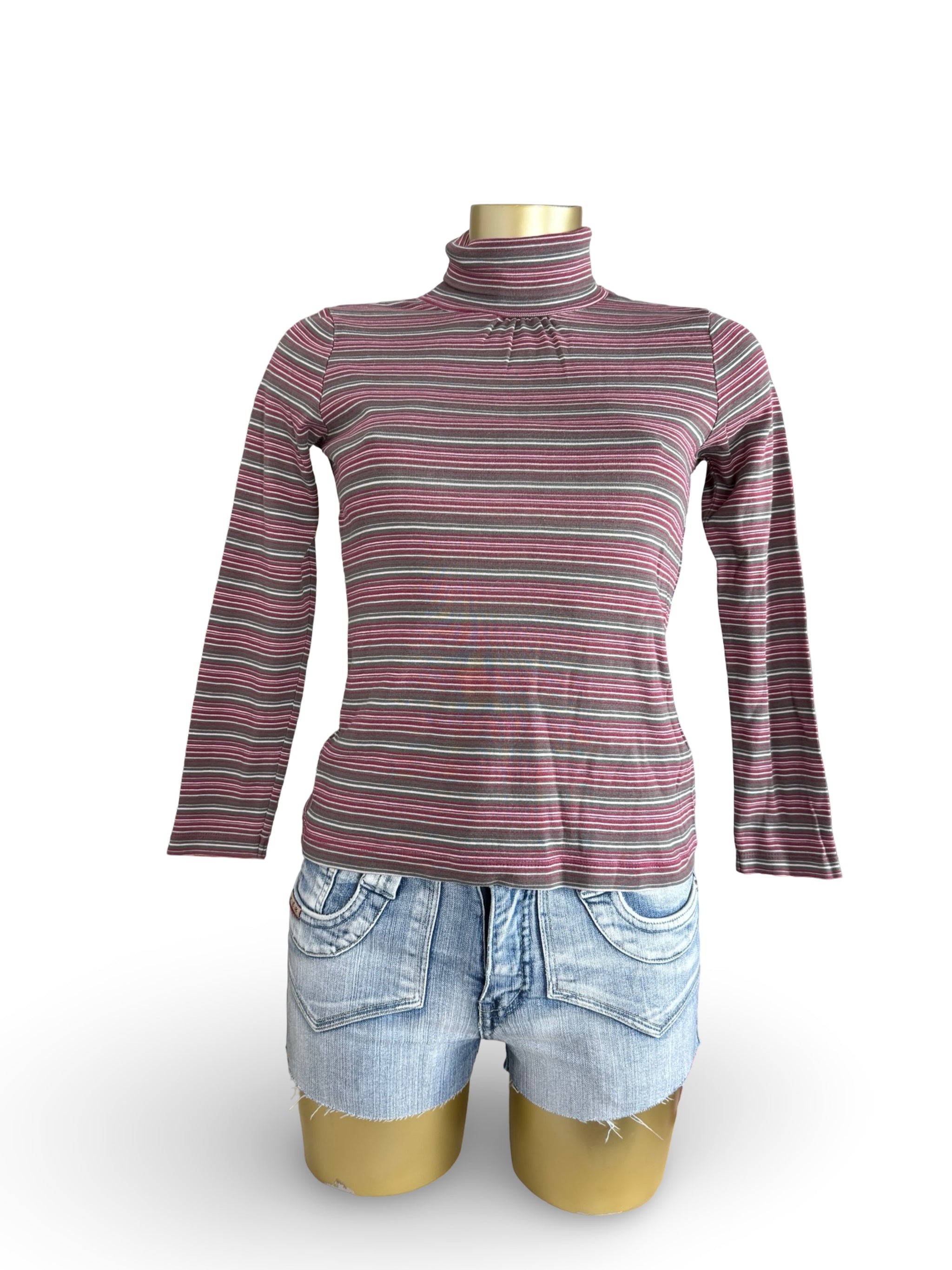 Pink & khaki striped 100% cotton long sleeves top (XS)