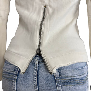 White cotton hooded zip up jacket (S)