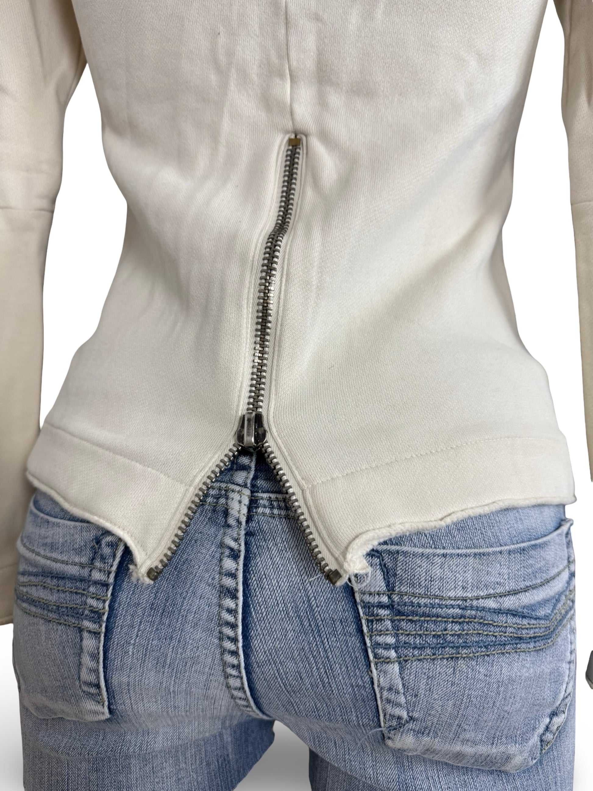 White cotton hooded zip up jacket (S)