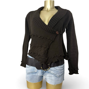 Brown ruffles tie up cardigan jumper (S/M)