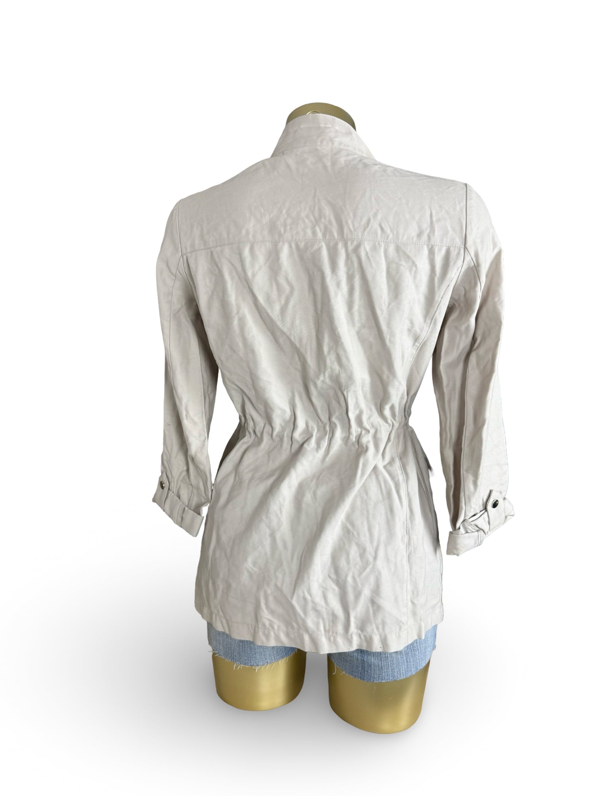Beige zip up tie up trench jacket (XS)