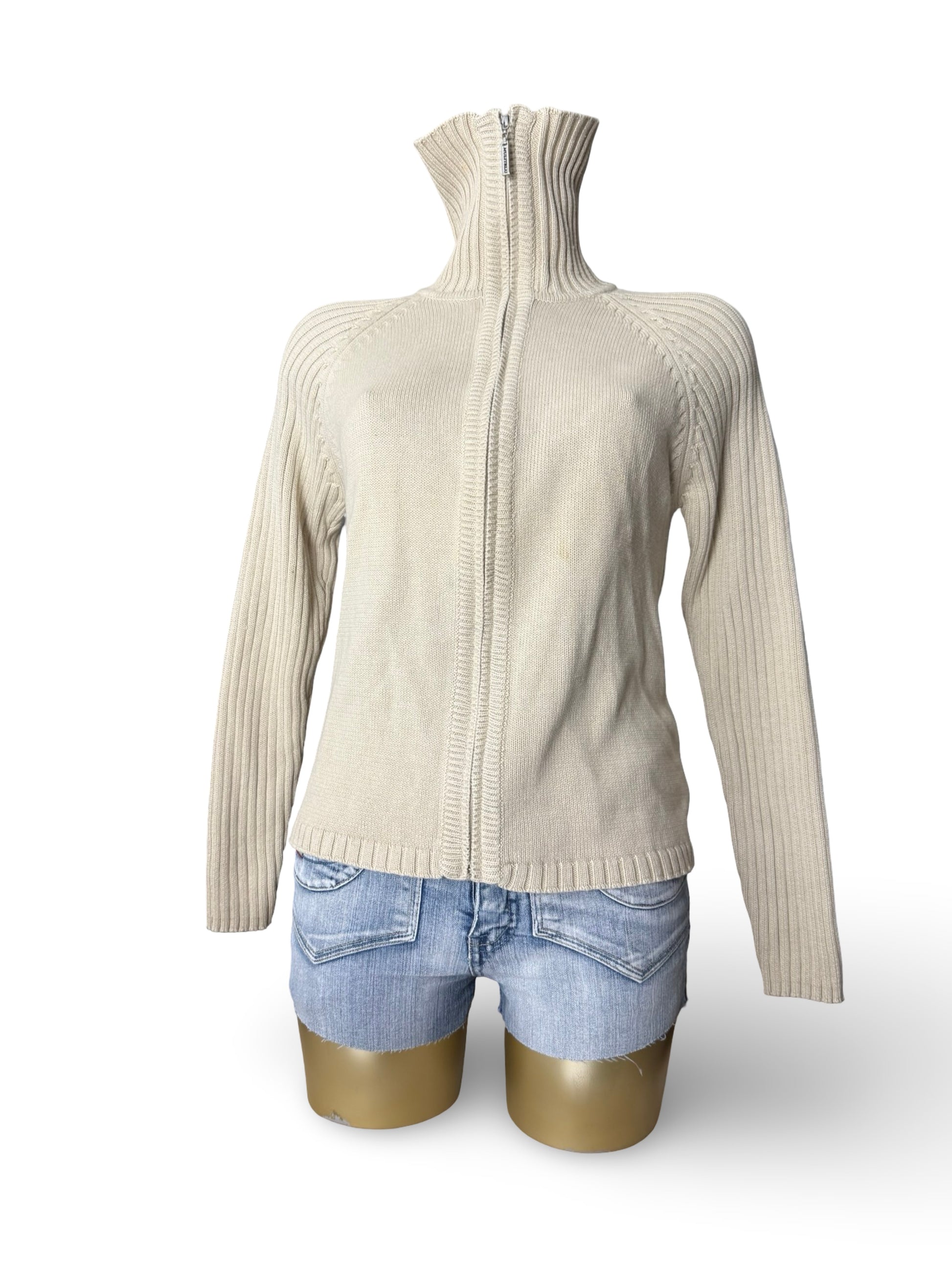 Beige zip up 100% cotton cardigan jumper (S/M)