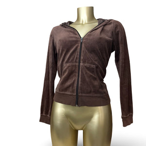 Brown velvet tight fit zip up hoodie (S)