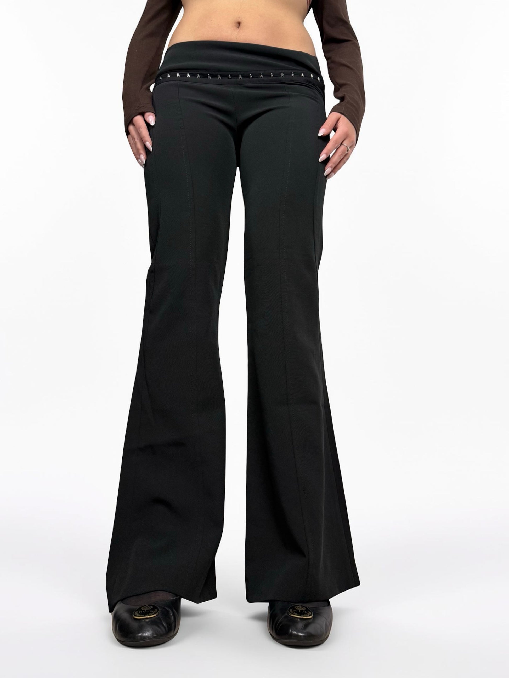 Black low rise corset office flare pants (XS/S)