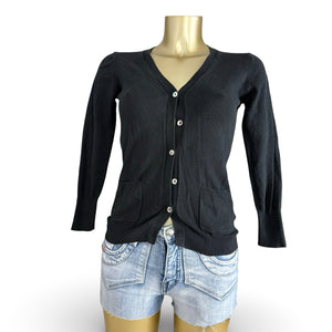 Black tight fit cotton cardigan jumper (XS)