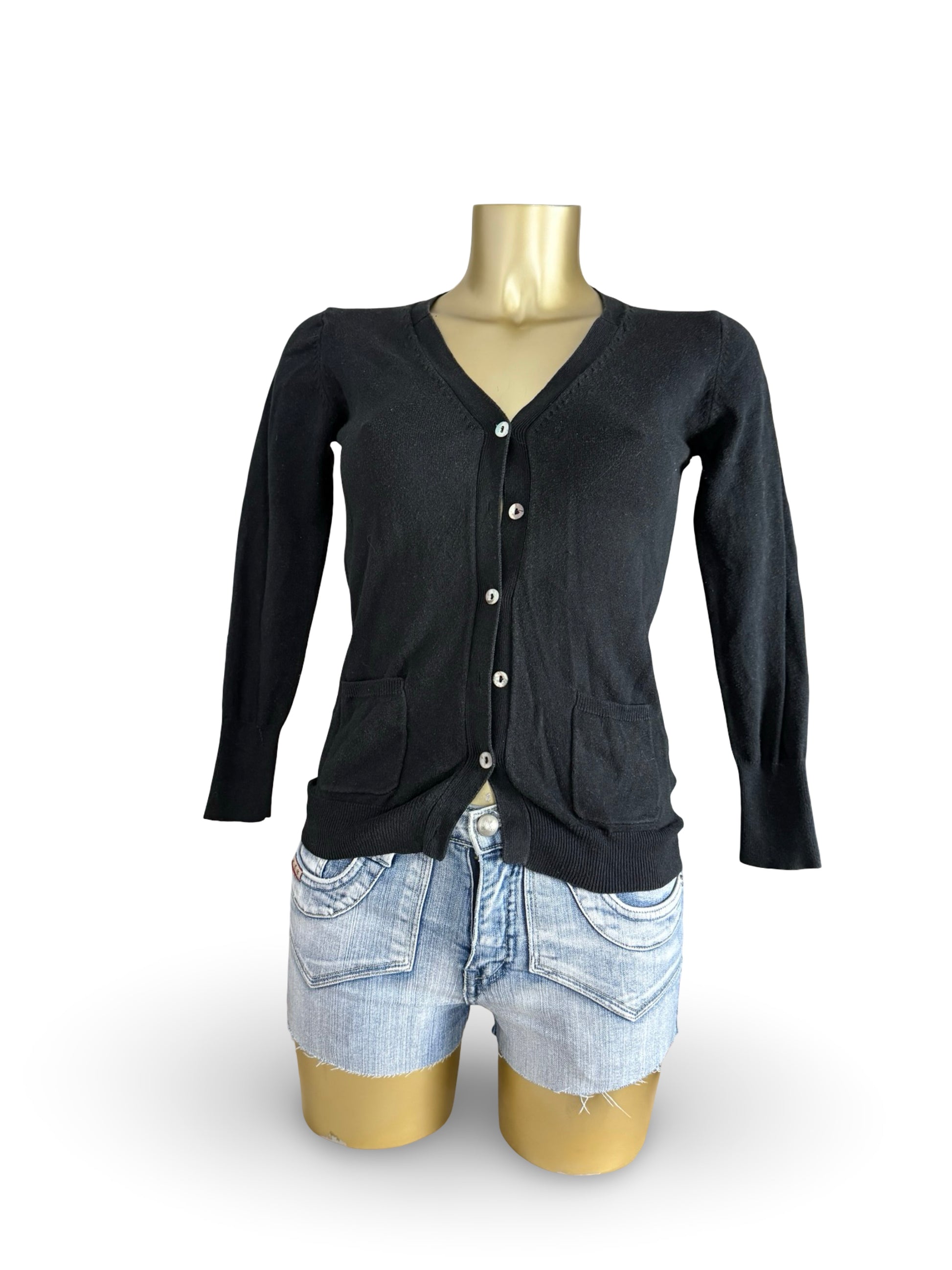 Black tight fit cotton cardigan jumper (XS)