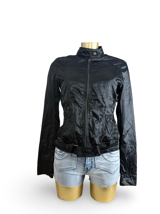Black lightweight biker jacket with belt (M)