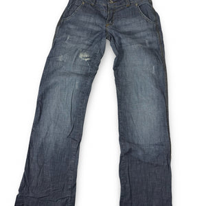 Blue denim low rise baggy pants (S)