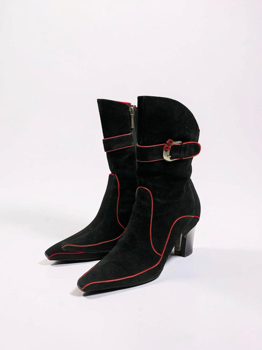 Black suede leather pointed toes boots (37)