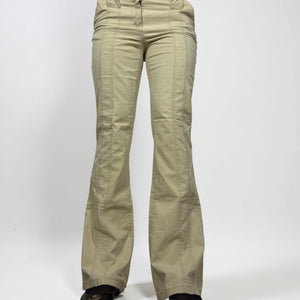 Beige cotton low rise bootcut flare pants (S)