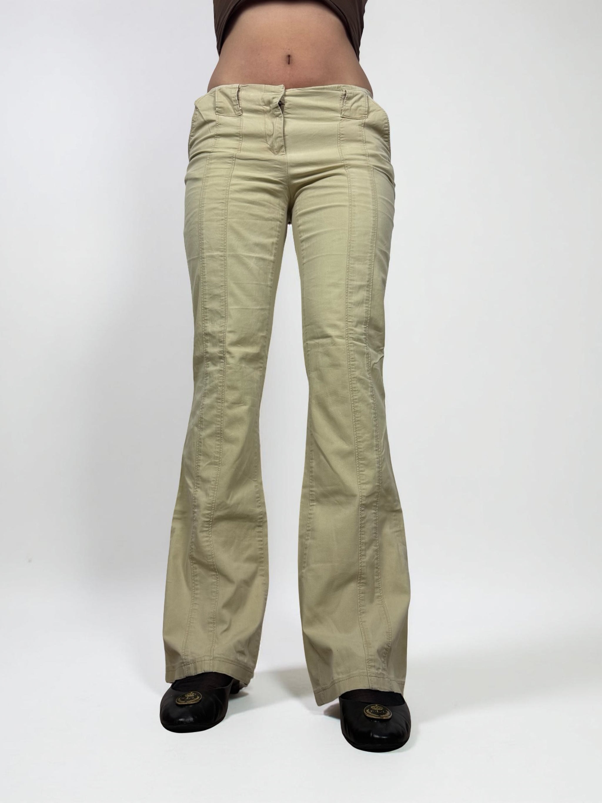 Beige cotton low rise bootcut flare pants (S)