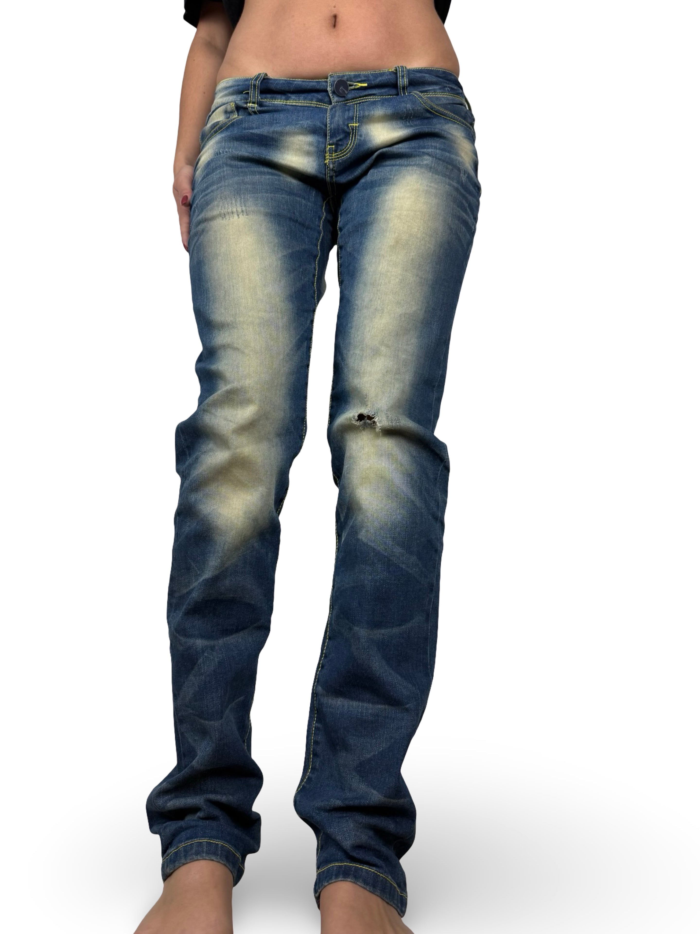 Blue denim low rise straight legs pants (S/M)