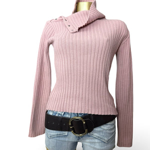Pink turtleneck ribbed jumper (M)