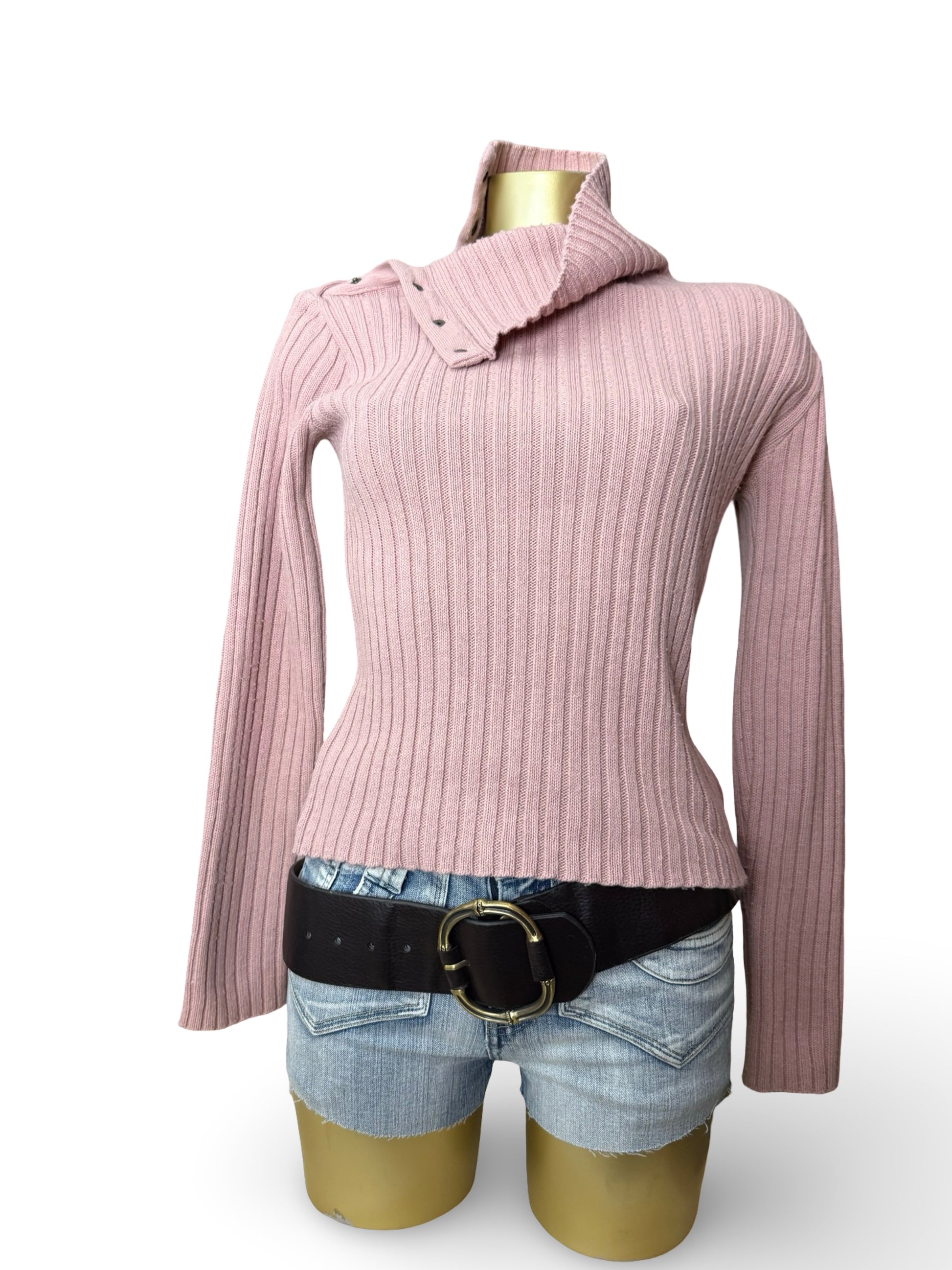 Pink turtleneck ribbed jumper (M)