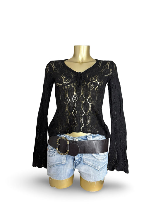 Black crochet super soft flared sleeves jumper (S/M)