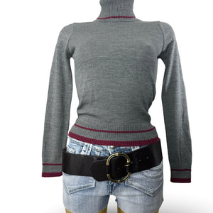 Grey wool & cotton turtleneck tight fit jumper (XS)